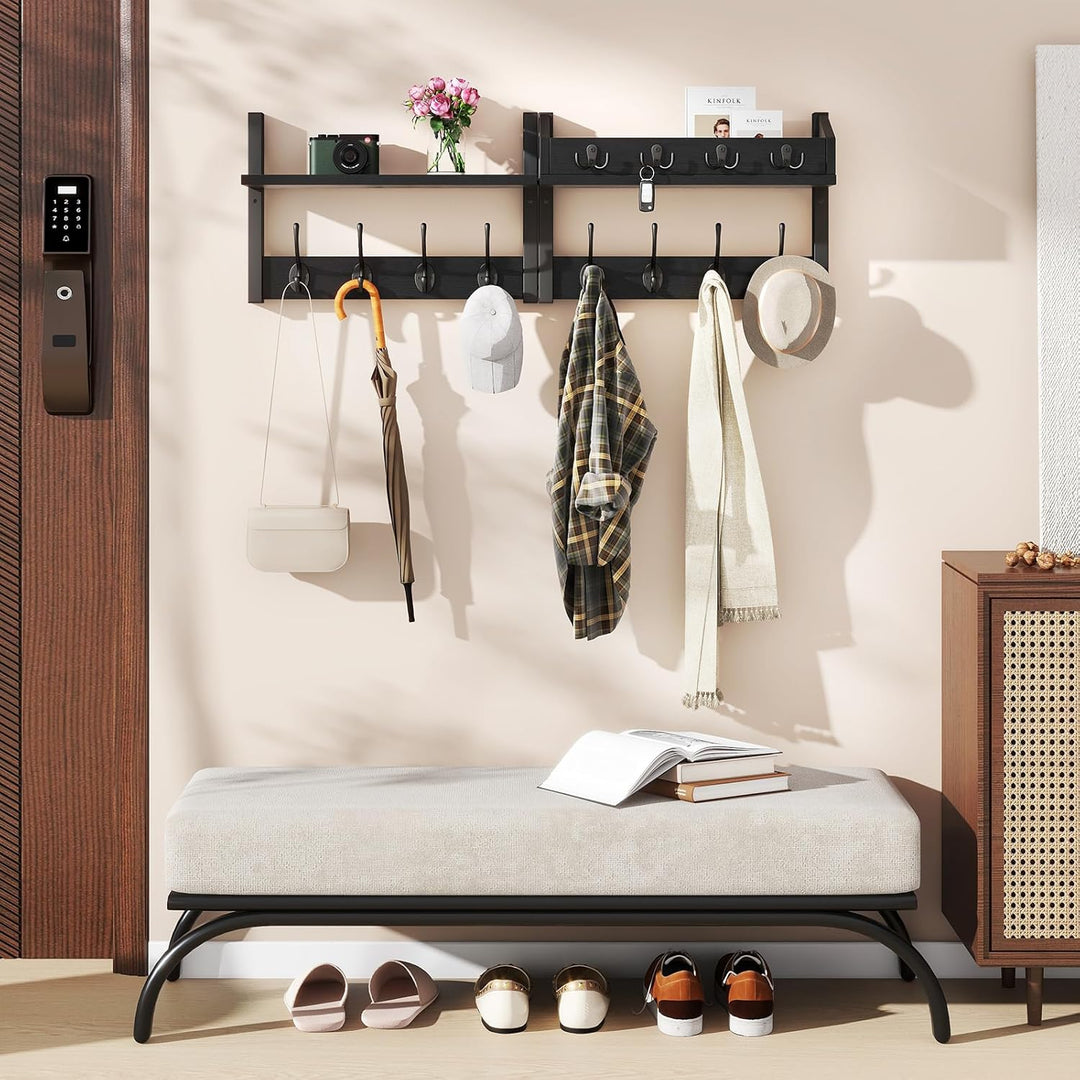 YMYNY 4-in-1 Wandgarderobe mit Ablage, Garderobenleiste Schlüsselbrett Holz, Gaderobe Wand für Flur,