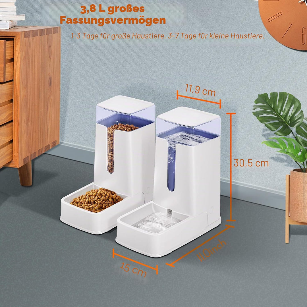 Automatischer Futterspender für Hunde und Wasserspender, Weiss