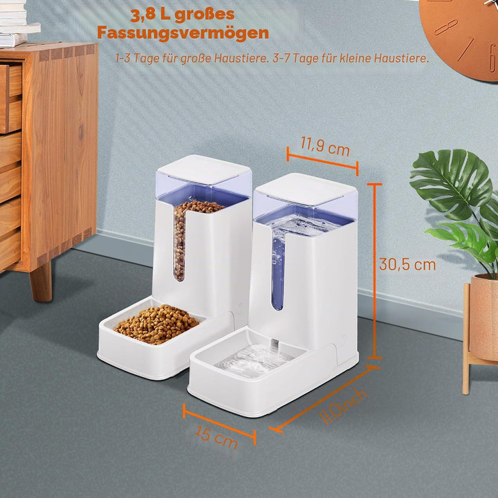 Automatischer Futterspender für Hunde und Wasserspender, Weiss