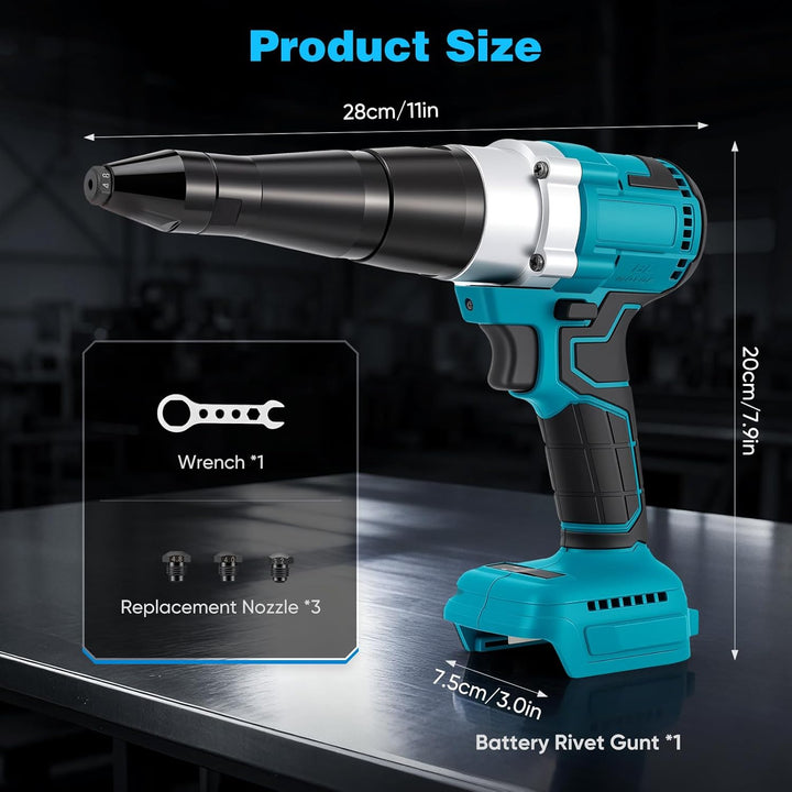 Akku Nietzange Kompatibel mit Makita 18V, Akku-Nietgerät mit Brushless Motor, 3 Düsen für 2,4-5,0 mm