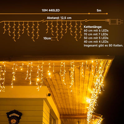 LED Eisregen Lichterkette Aussen, WOWDSGN 10M 440LED Eiszapfen Lichterkette mit Timer 8 Modi IP44 wa