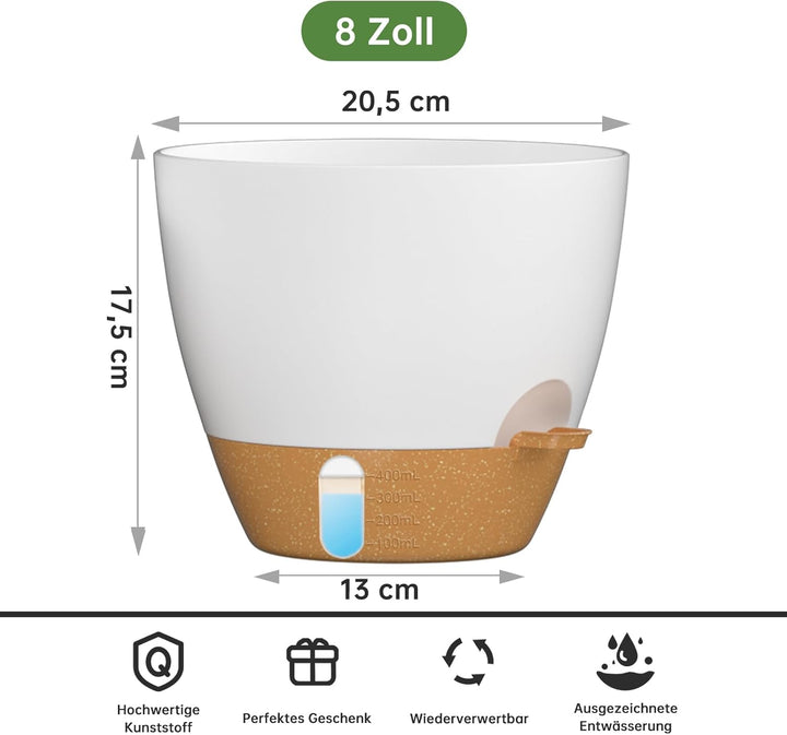 ZMTECH 20 cm Pflanztöpfe mit Bewässerungslippe Selbstbewässernde Pflanztöpfe mit Abflusslöchern und