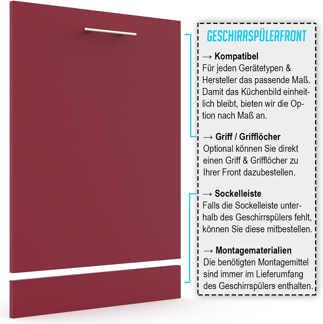 X57 Geschirrspülerfront 19mm voll-, teilintegriert und nach Mass (Rubinrot, 444x565mm) Rubinrot 444x