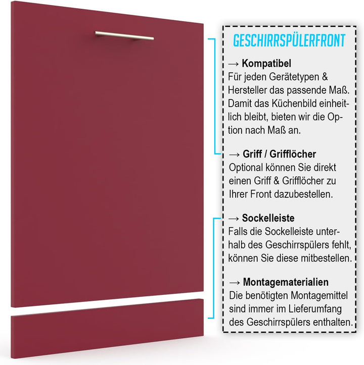 X57 Geschirrspülerfront 19mm voll-, teilintegriert und nach Mass (Rubinrot, 444x565mm) Rubinrot 444x