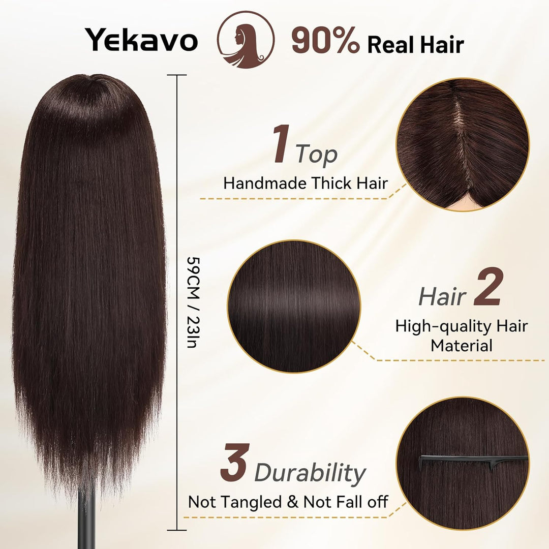 ekavo Friseurkopf mit Stativ, Trainingsköpfe mit 90% Echthaar 58CM, Schaufensterpuppe zum Frisieren,