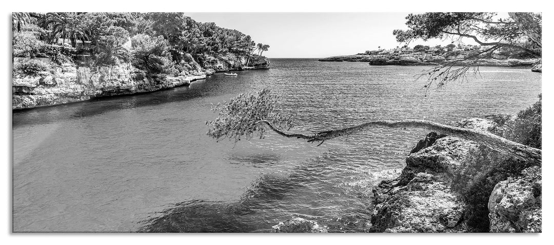 Glasbild Panorama | Wandbild aus Echtglas | Mallorca Bay Cove | 100x40 cm | inkl. Aufhängung und Abs