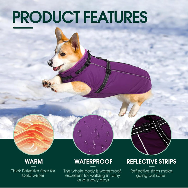Kuoser Hundemantel für Mittelgrosse Hunde Winter, wasserdichte Hundejacke mit Geschirr, Warmer Winte