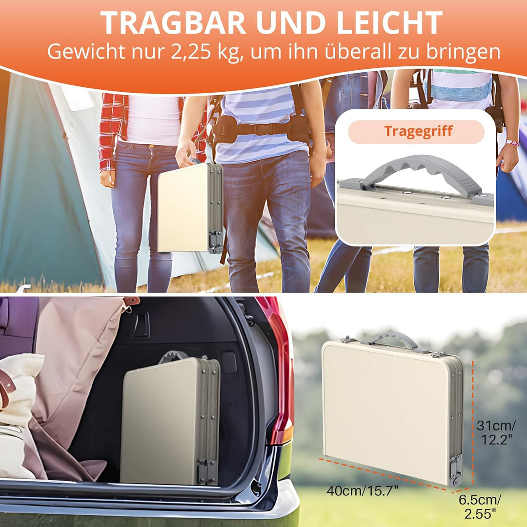 FUNYKICH Campingtisch Klappbar 58x40cm, Höhenverstellbar 26/48/70cm Weiss | Wasserdichter Kunststoff