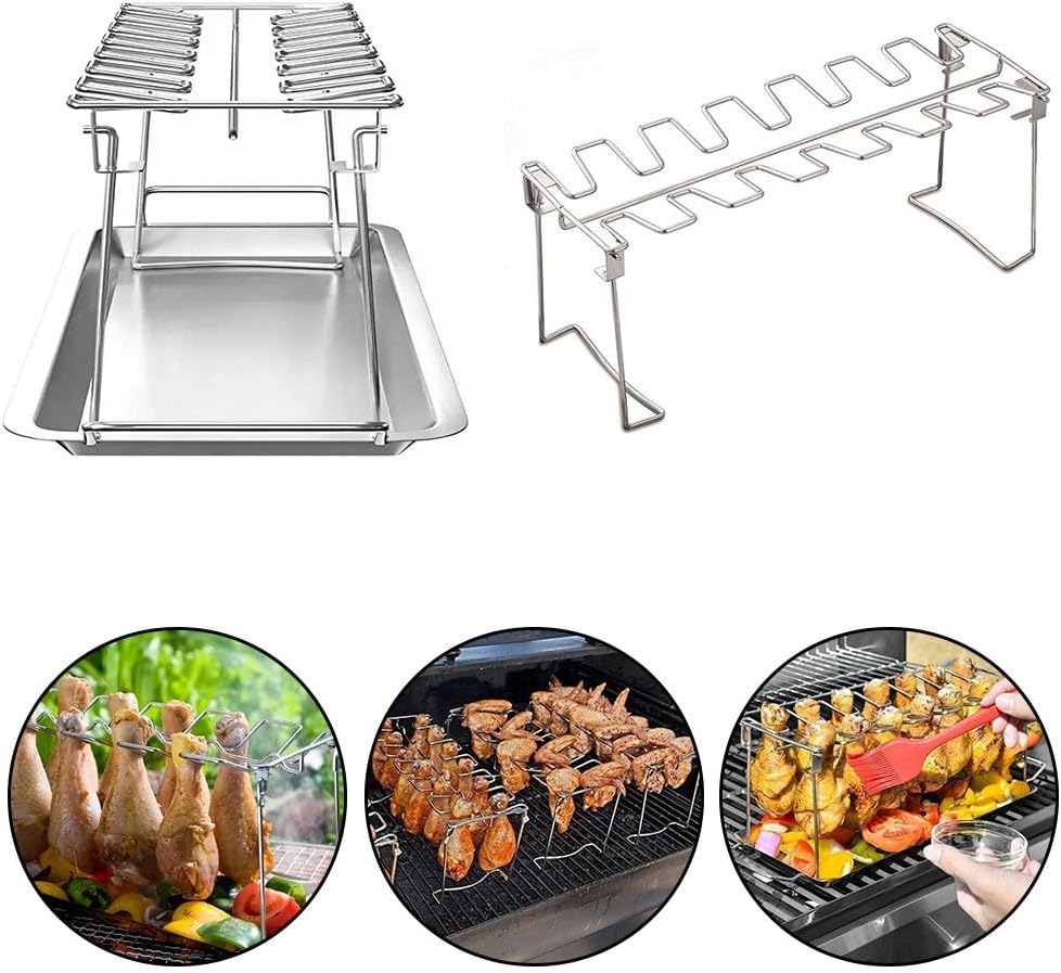 Edelstahl-Huhnflügelhalter, 14 Fächer, faltbarer Hühnerflügel-Halter, Drumstick-Rack, Grillständer,