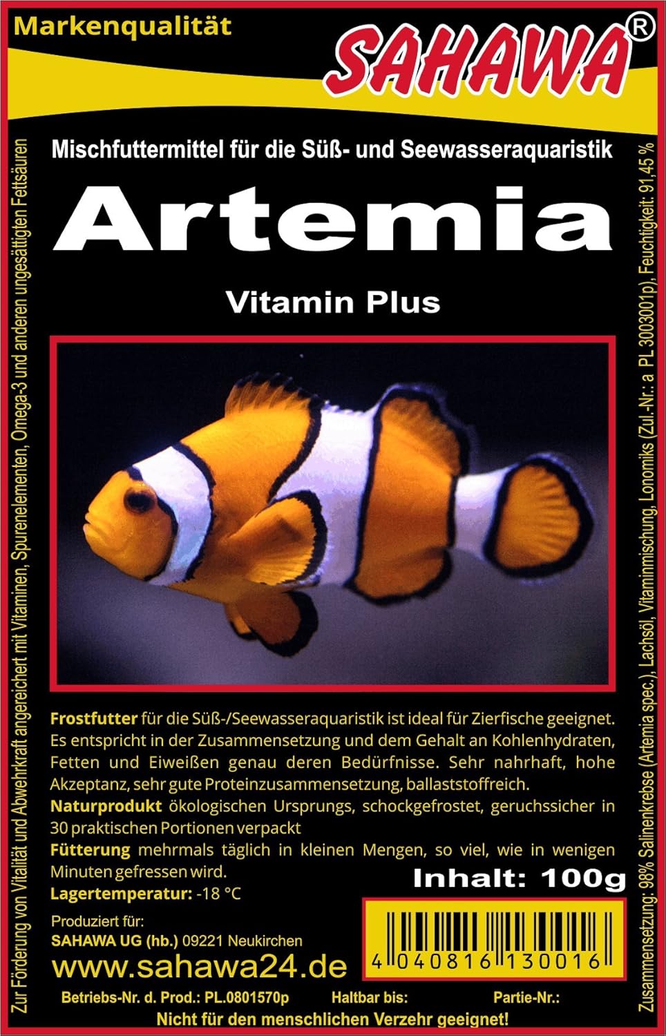 Frostfutter Artemia 10 X 100g Blister Fischfuttter