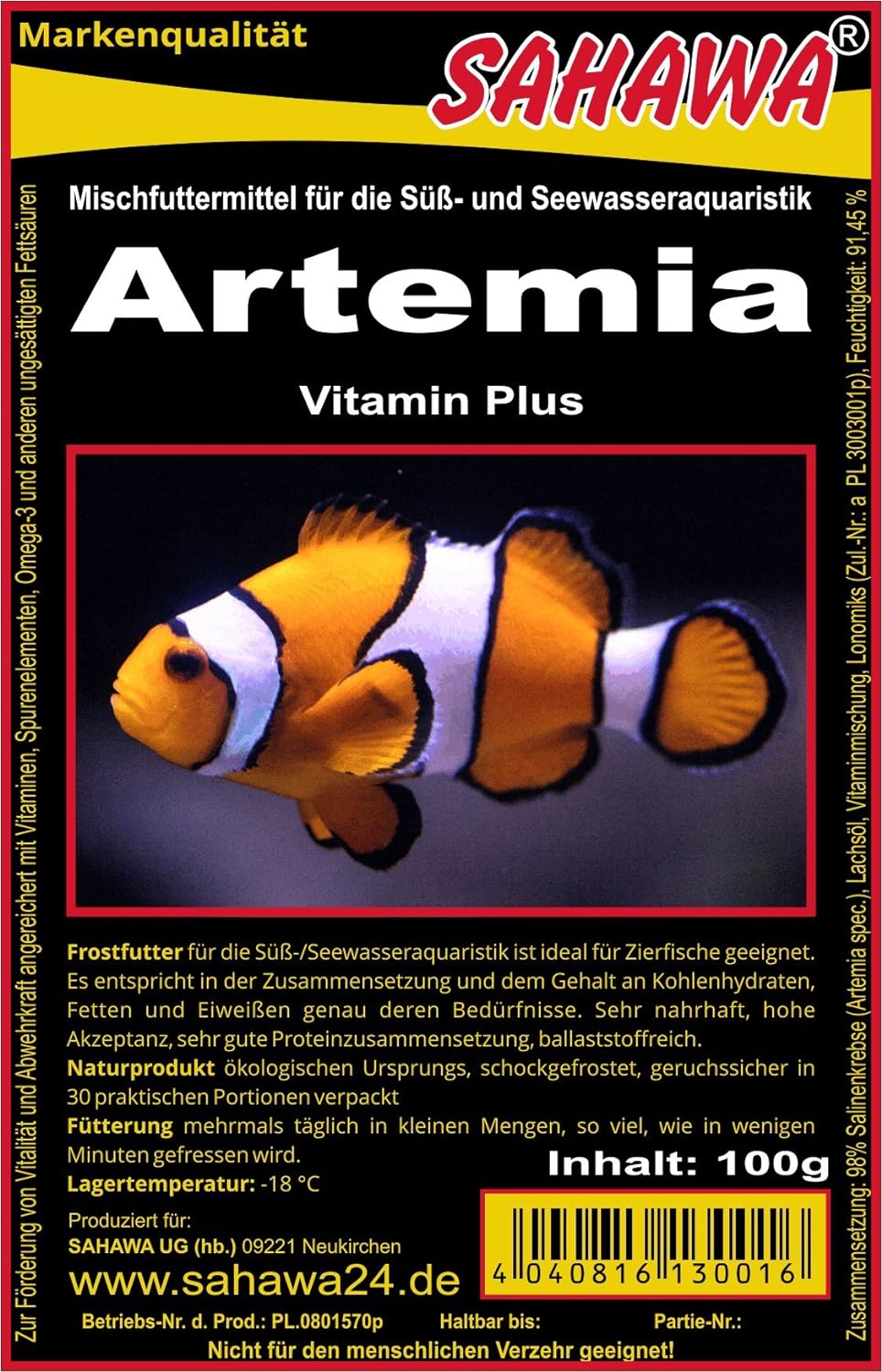 Frostfutter Artemia 10 X 100g Blister Fischfuttter