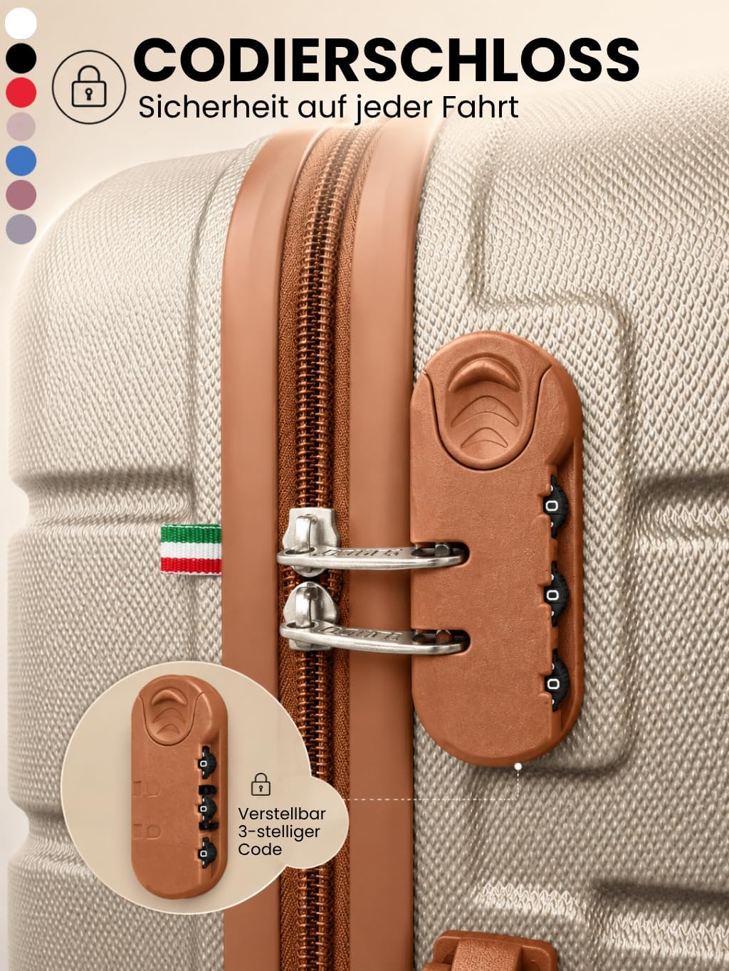 BERTOO Firenze Hartschalen-Reisekoffer-Set, 2-teilig, ABS-Schale, 4 abnehmbare 360°-Rollen, Schwarz