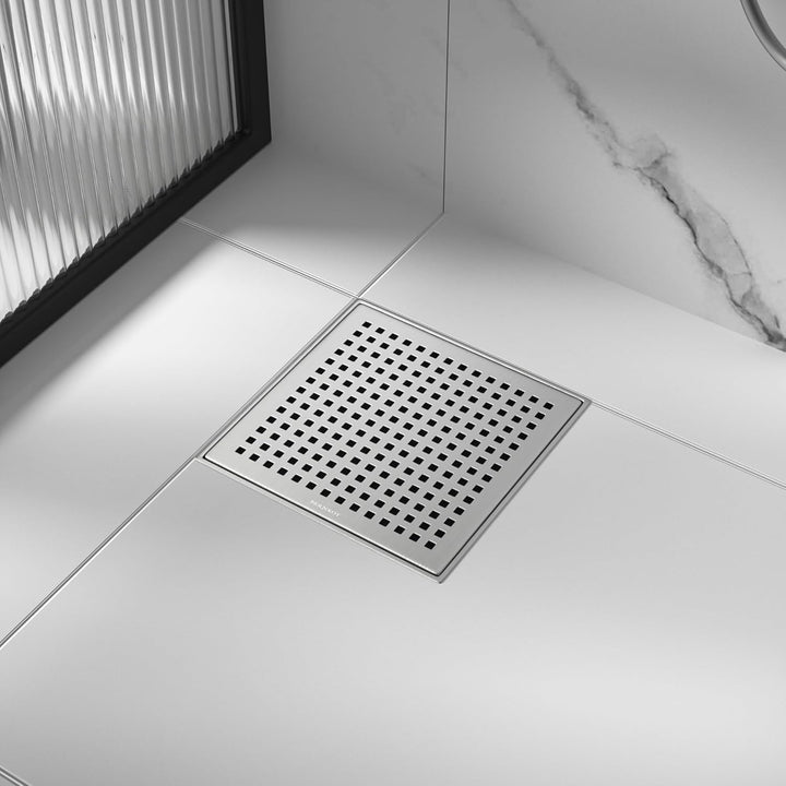 Bernkot Duschrinne Quadrat 20 * 20cm, 360° Siphon mit Geruchsstop und Haarsieb Edelstahl Ablaufrinne