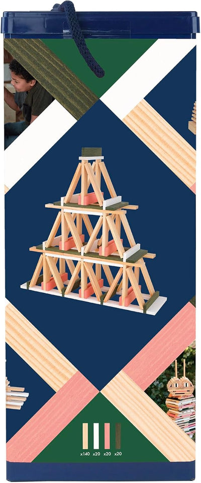 KAPLA Fass Frühling 200 farbige Plättchen (Grün, Rosa und Weiss), Holzspielzeug, Bauspiel, ab 2 Jahr