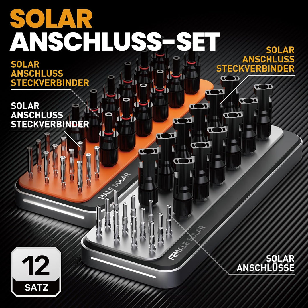 Solarstecker Crimpzange Set, für 2,5mm²，4,0mm²，6,0 mm² Solar Kabel, 12 Stück Male Female Solarpanel