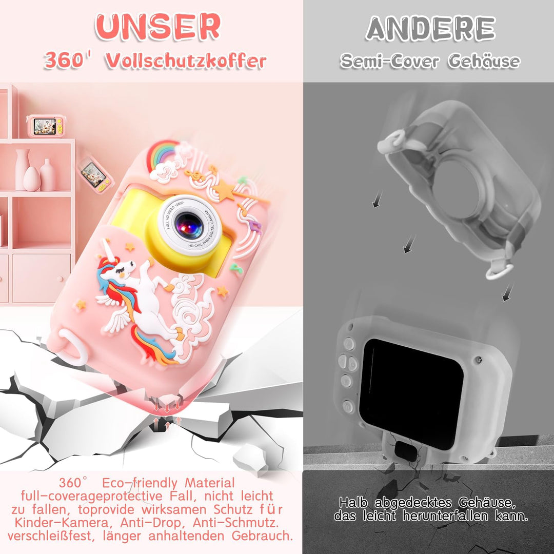 Kinderkamera, ARNSSIEN 180° Flip Lens Kamera für Kinder, 2.4in IPS LCD Digitalkamera mit Gehäuse, Ki