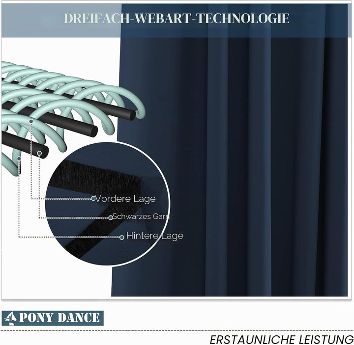 PONY DANCE Vorhang Blickdicht Kurz Ösen Gardienen 2-Set H 158 x B 132 cm Blickdichte Gardinen für Sc