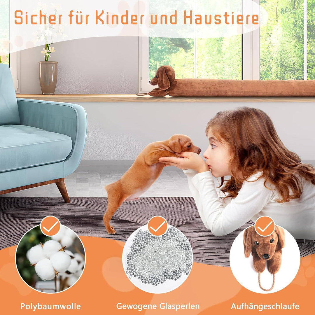 Zugluftstopper für Türen, 82cm Schwerer Türzugstopper Zugluftstopper für Fenster Dachshund unter der