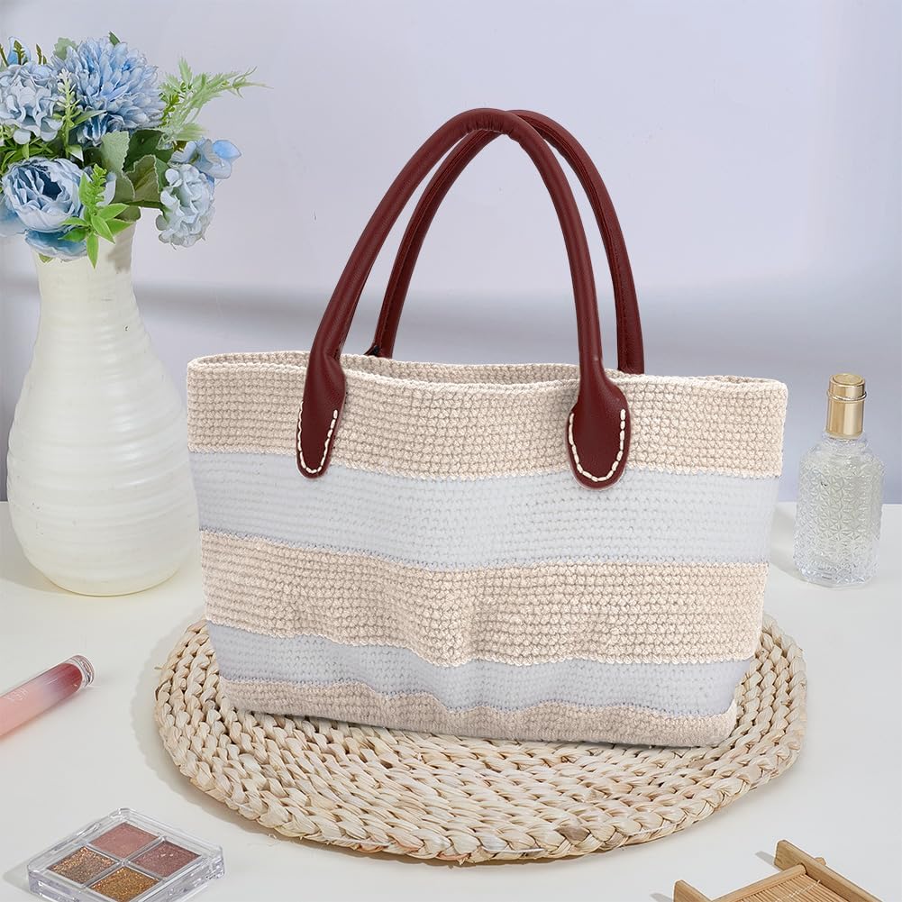 ORIGACH Handtasche Häkelset mit PU-Lederband und -Basis Für Anfänger, DIY Beige gestreifte Tasche St