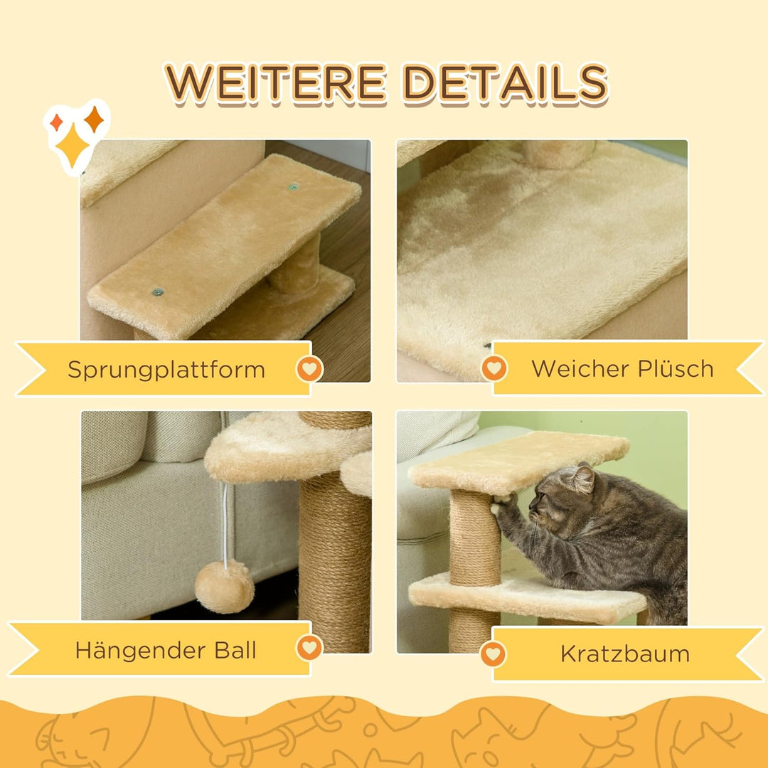 PawHut Hundetreppe 3/4 Stufen 66 cm Hoch Haustiertreppe mit Schlafhöhle, Rampe, Sipielball, Katzentr