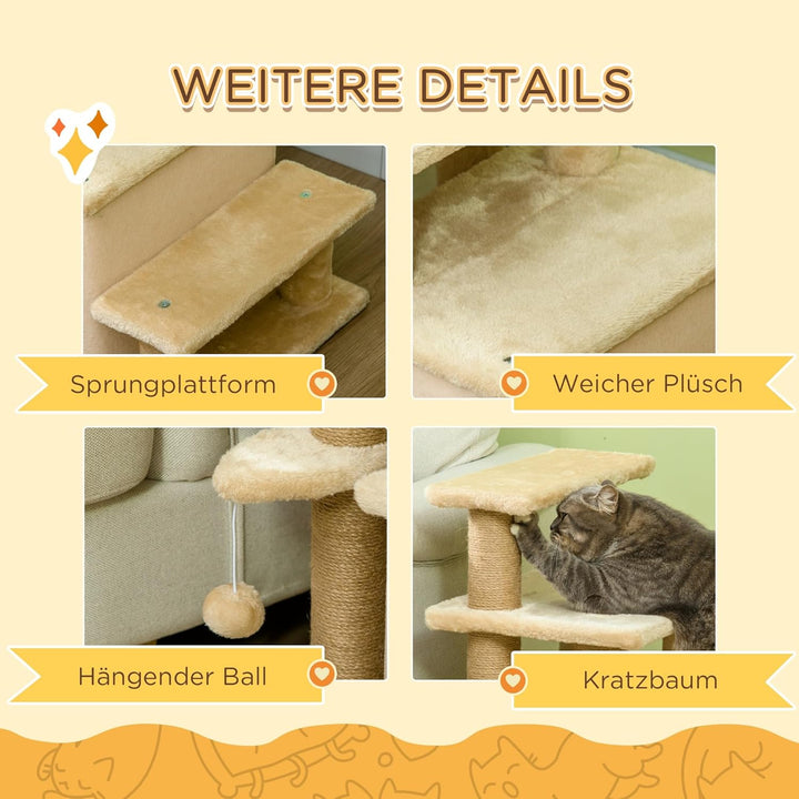 PawHut Hundetreppe 3/4 Stufen 66 cm Hoch Haustiertreppe mit Schlafhöhle, Rampe, Sipielball, Katzentr
