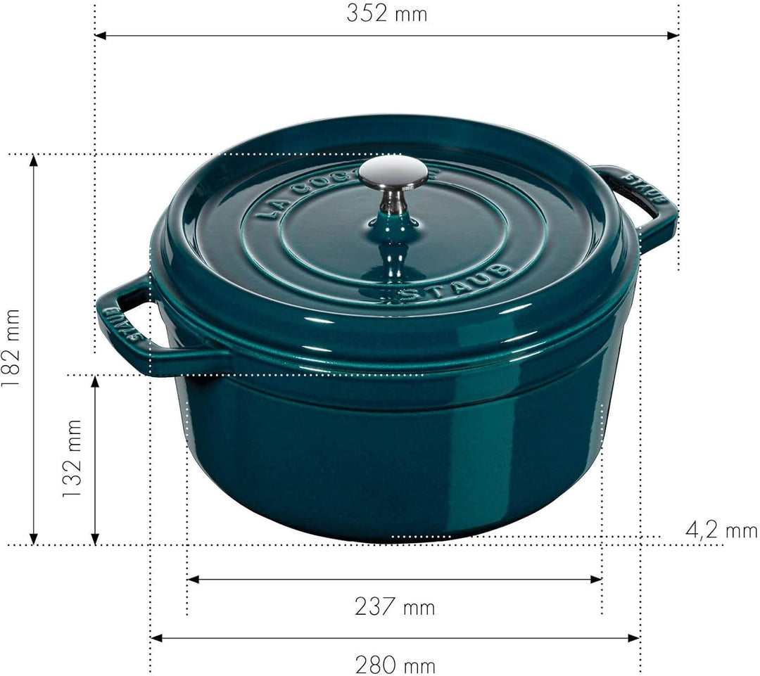 STAUB Cocotte, Gusseisen Bräter, Alle Herdarten inkl Induktion, Rund, 28 cm, 6,7 L, Petrol-Blau 28 c