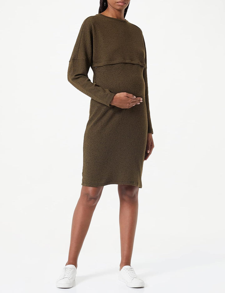 Noppies Damen Dress Riva Nursing Long Sleeve Kleid 34 Dark Olive - P981, 34 Dark Olive - P981