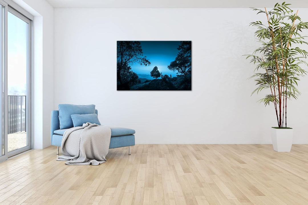 deyoli aussergewöhnliche Hügellandschaft mit Bäumen Format 80x60 Effekt: Monocrome Blau als Leinwand