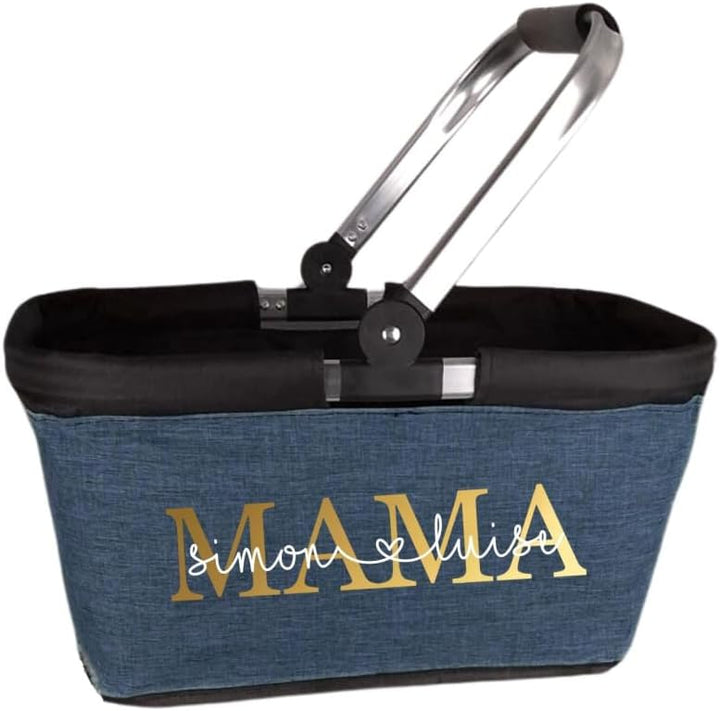 Einkaufskorb Mama personalisiert, Personalisiertes Geschenk Einkaufstasche mit Name, Tragekorb mit A