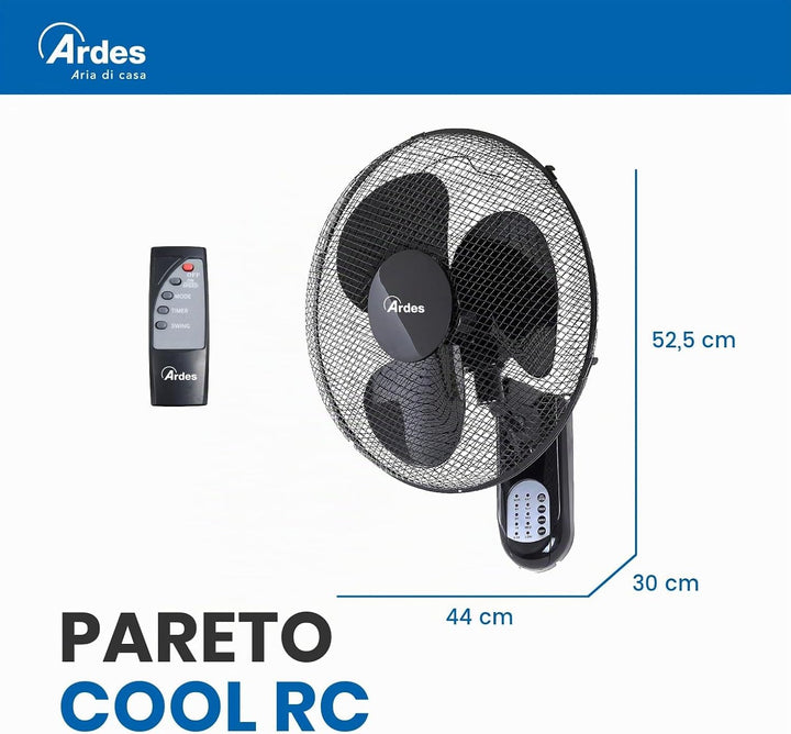 ARDES - AR5W40R Wandventilator mit 3 rotierenden Flügeln (40 cm), Fernbedienung, automatische Oszill