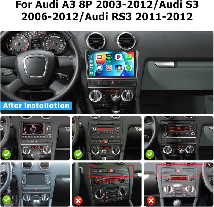 Hikity 2GB+64GB Android 15 Autoradio für Audi A3 (2003-2012) S3 (2006-2012) RS3 (2011-2012) Radio Wi