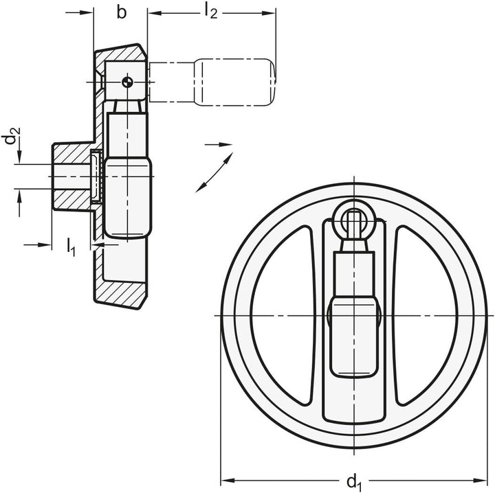 Ganter Normelemente | Speichenhandräder mit drehbarem Umleggriff - GN 924.3-200-B20-R-SR | Aluminium
