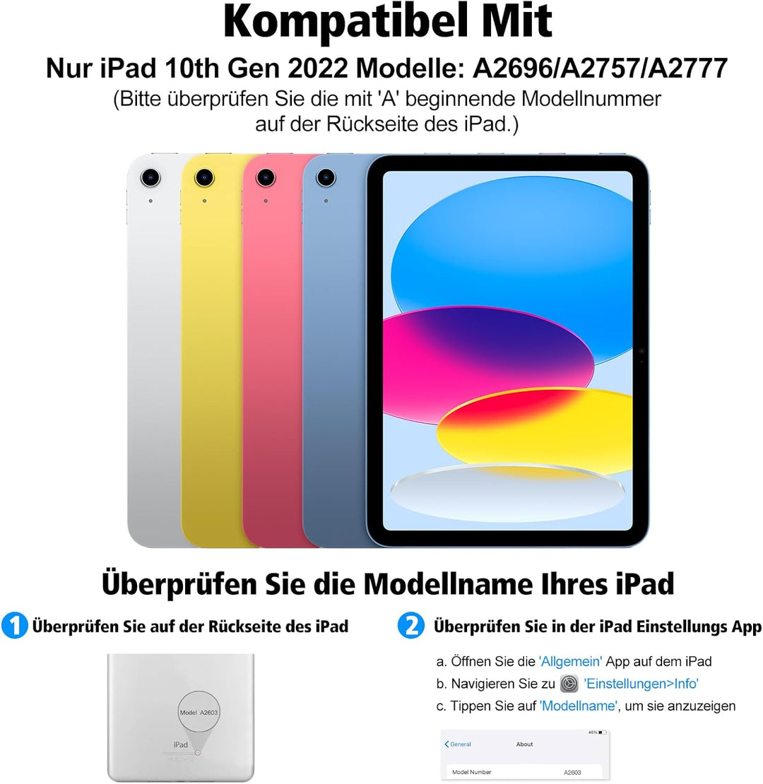 AGARELE Tastatur Hülle für iPad 10 Generation Hülle mit Tastatur 10,9 Zoll 2022-7 Farben Beleuchtete