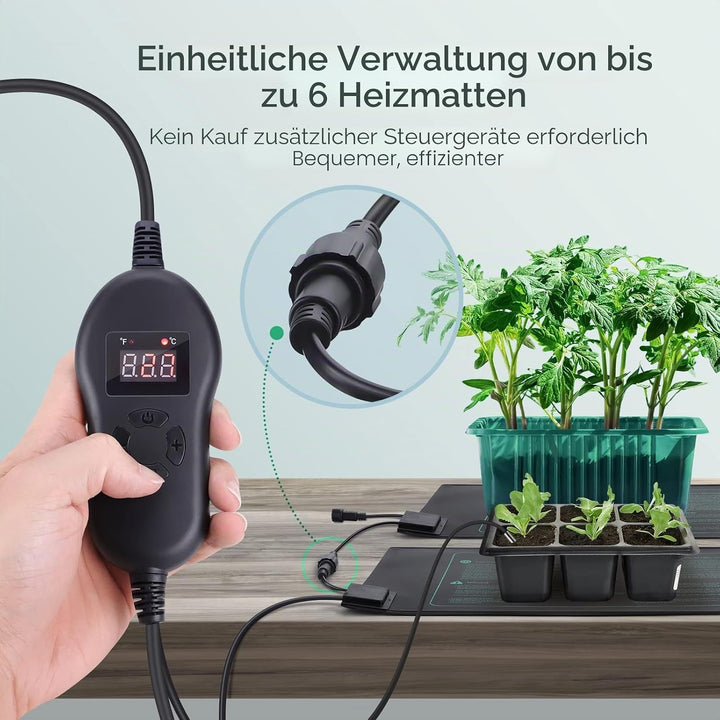 Luxbird Heizmatte Pflanzen mit Thermostat und Timer 30W, 4 Heizmatten mit 1 Controller, 52 x25 cm, I