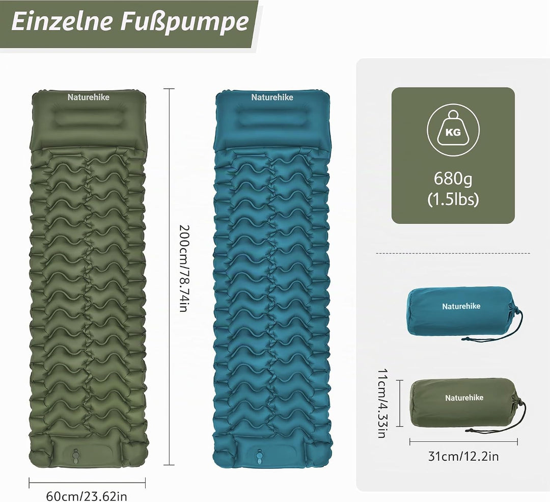 Naturehike Camping Isomatte, Ultraleichte Aufblasbare Schlafmatten, Integrierte Luftpumpe ist Einfac