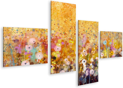 Bild auf Leinwand Aquarell Rote Mohnblumen Wandbild Poster Kunstdruck Bilder Format: 150x80cm - 4 Te