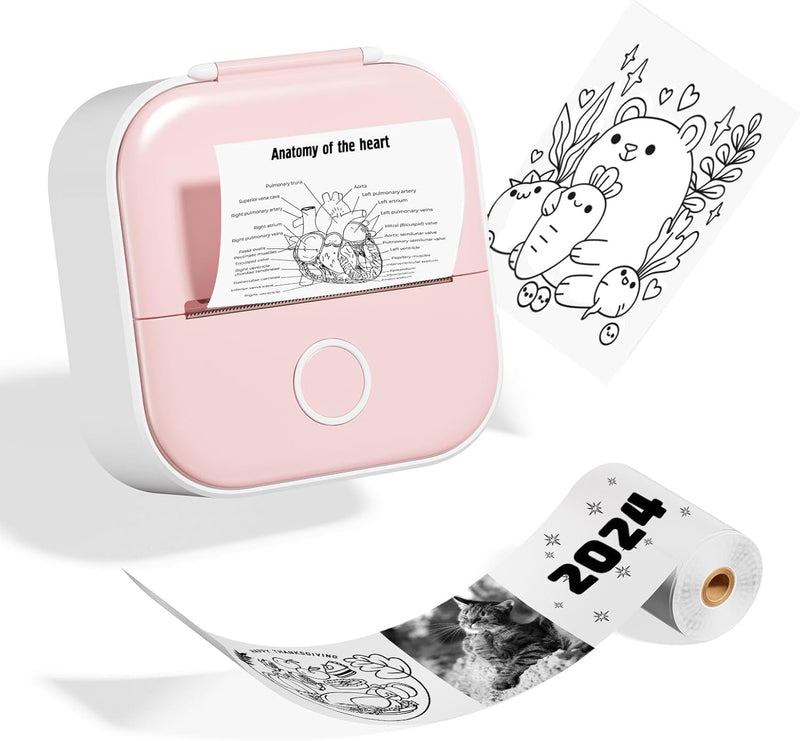 Odaro T02 Mini Drucker, Inkless Sticker Drucker Protable, Inkless Fotodrucker mit 1 Rolle Papier, Bl