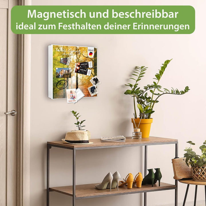 banjado® Grosser Schlüsselkasten Glas/Schlüsselbox 30cm x 30cm mit 50 Haken - Motiv Herbstwald/Schlü