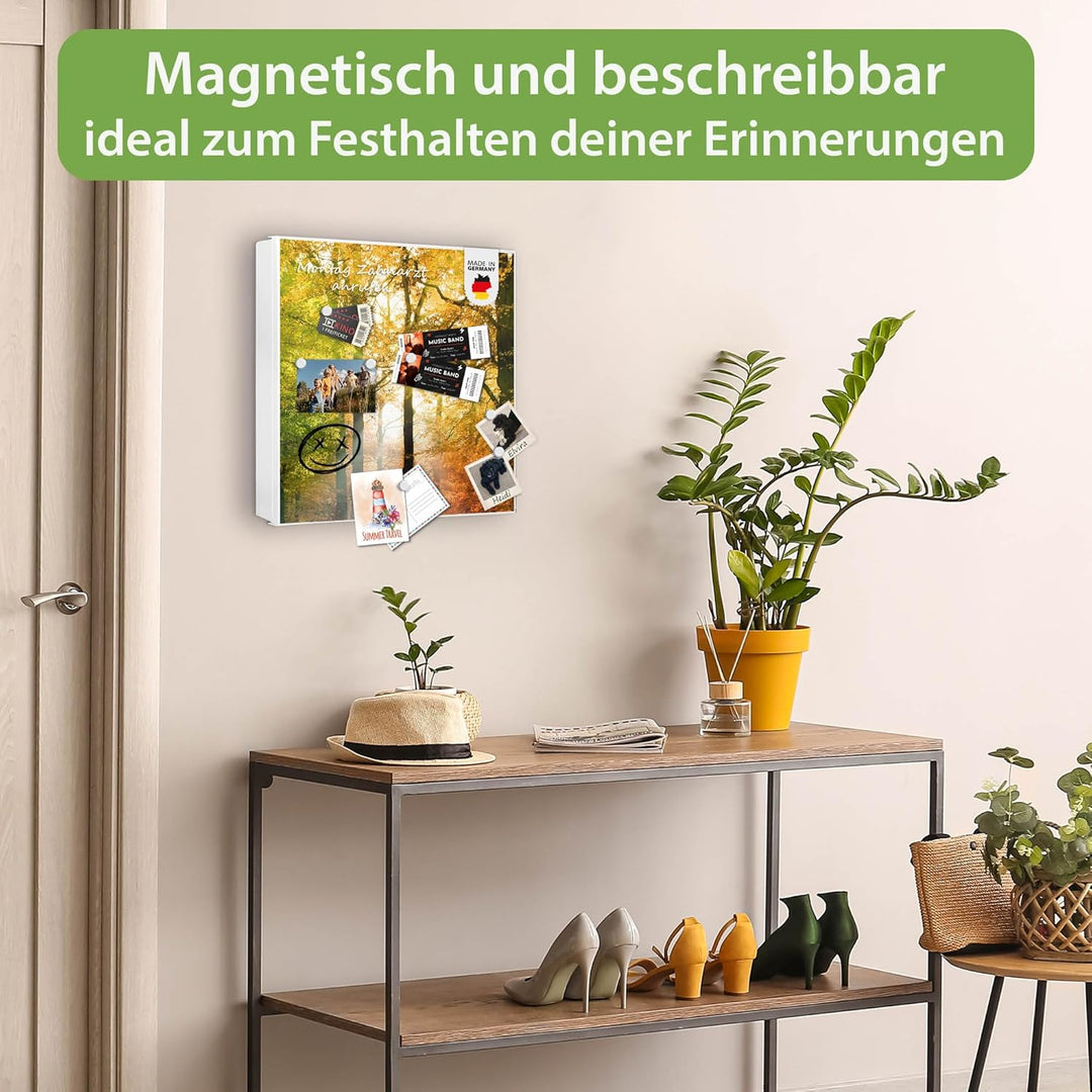 banjado® Grosser Schlüsselkasten Glas/Schlüsselbox 30cm x 30cm mit 50 Haken - Motiv Herbstwald/Schlü