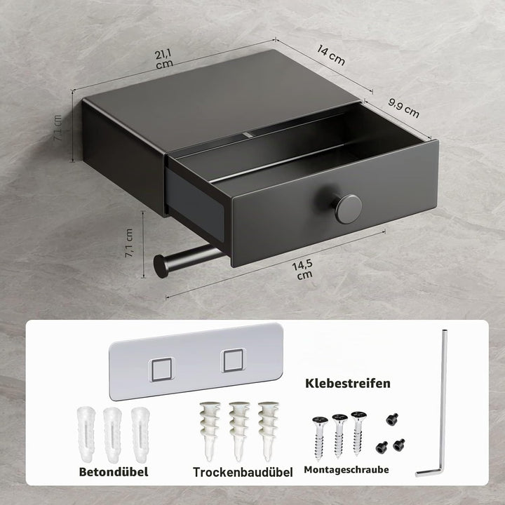 VOLDRA Toilettenpapierhalter Mit Feuchttücherbox Ohne Bohren Klopapierhalter mit Ablage Klorollenhal