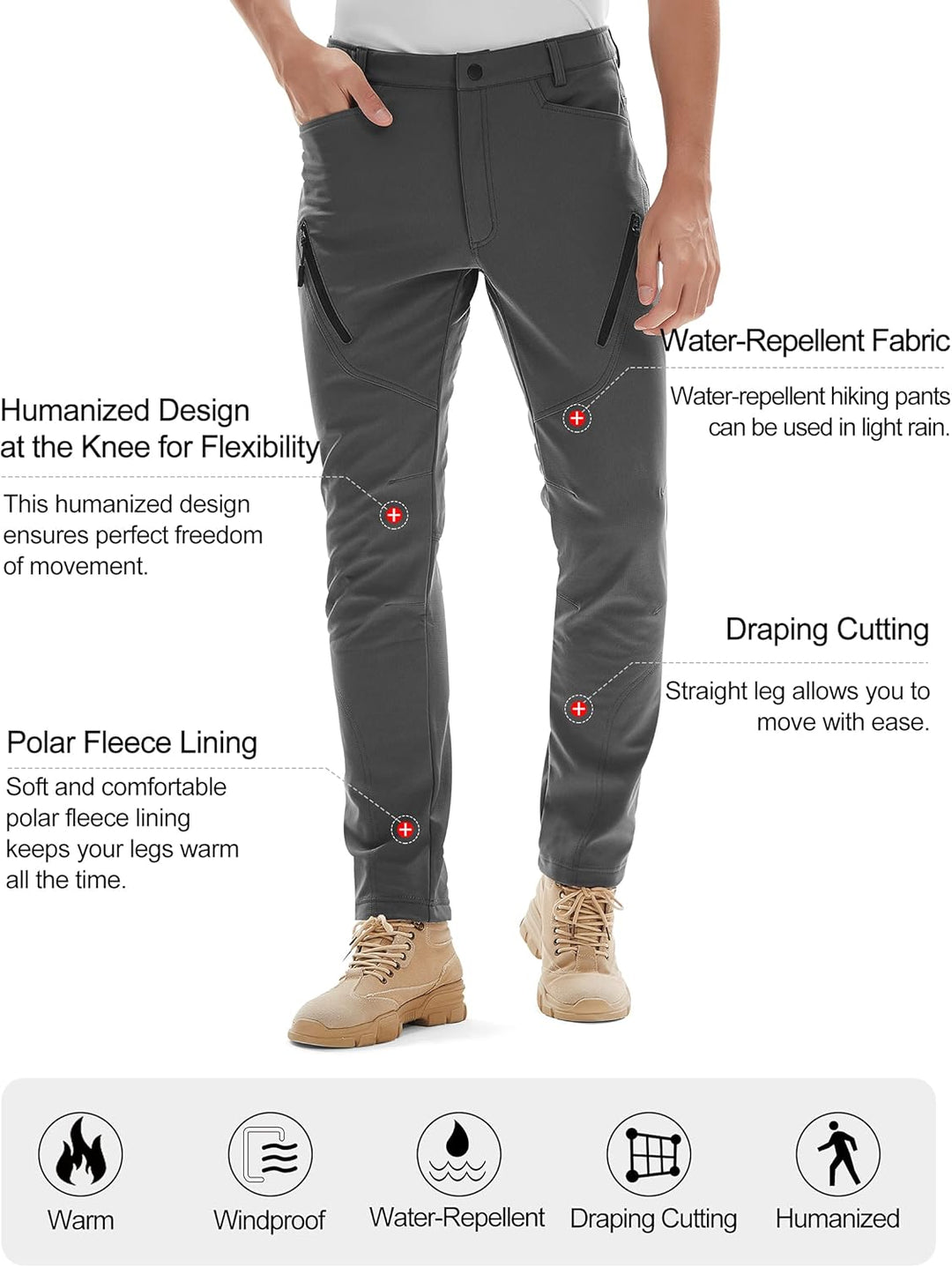 KUTOOK wasserdichte Softshellhose Herren Winter Outdoor Hose für Trekking Wandern Bergsteigen HP010