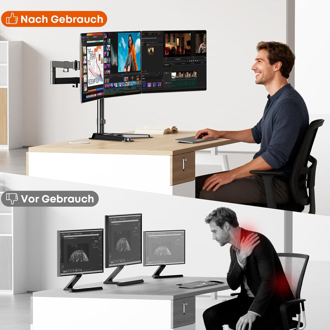 Putorsen Monitorhalterung für 3 Monitore bis 27 Zoll - Schwere, voll verstellbare Tischhalterung mit
