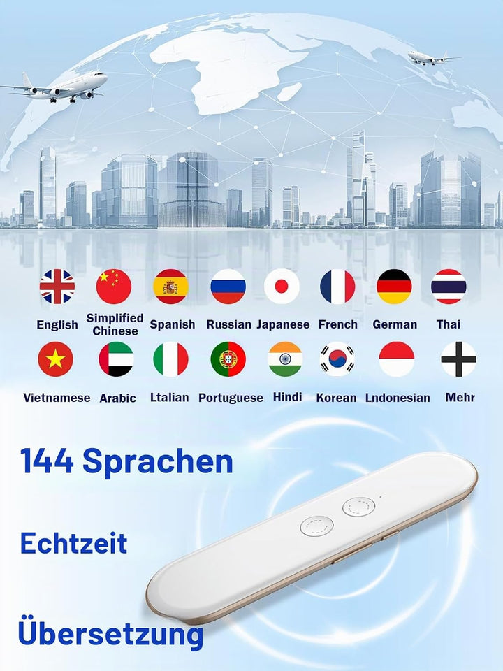 Wooask G9 Sprache Übersetzer Gerät, Zwei-Wege-Echtzeit-Übersetzung Unterstützung 144 Sprachen, 8 Spr