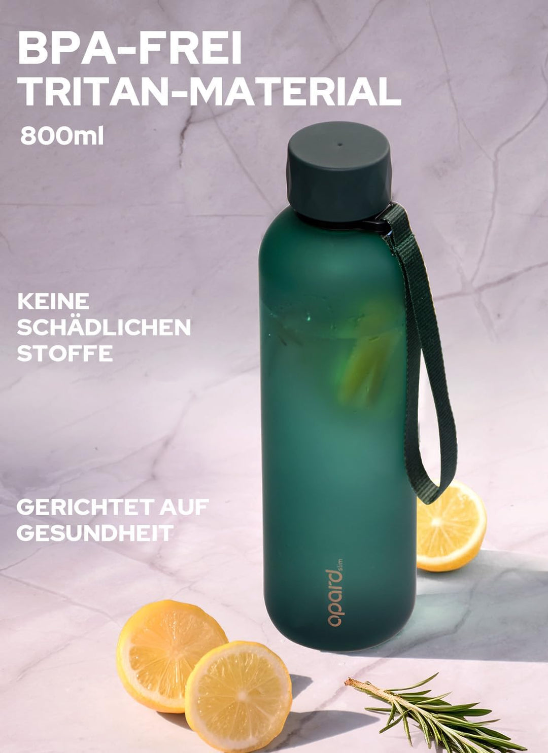 Opard Slim Pro Trinkflasche 800ml, Kohlensäuregeeignete Wasserflasche mit facettiertem gummiertem Gr