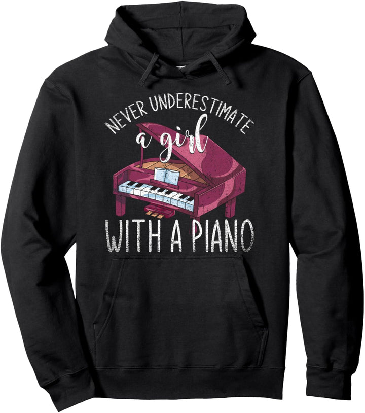 Unterschätze niemals ein Mädchen mit einem Klavier Pullover Hoodie