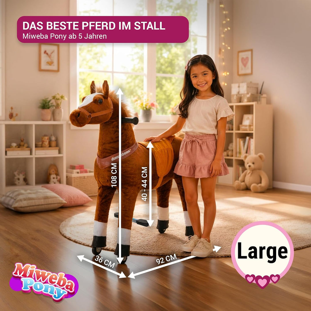 Miweba Pony Amadeus | Reitpferd auf Rollen - Pferd für Kinder - Schaukelpferd - Schaukeltier - Kusch