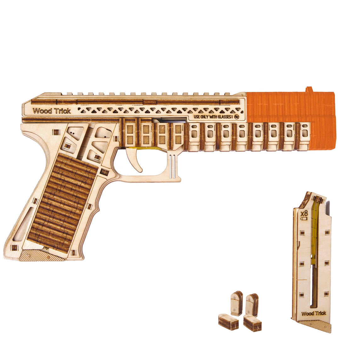 Wood Trick Defenders Gun 3D Wooden Puzzles for Adults and Kids to Build - Shoots up to 13 ft - 2 Cli
