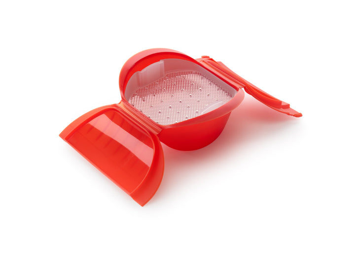 Lékué Dampfbox mit Einlegeboden, 500 ml, Platin-Silikon, rot Rot 500 ml, Rot 500 ml