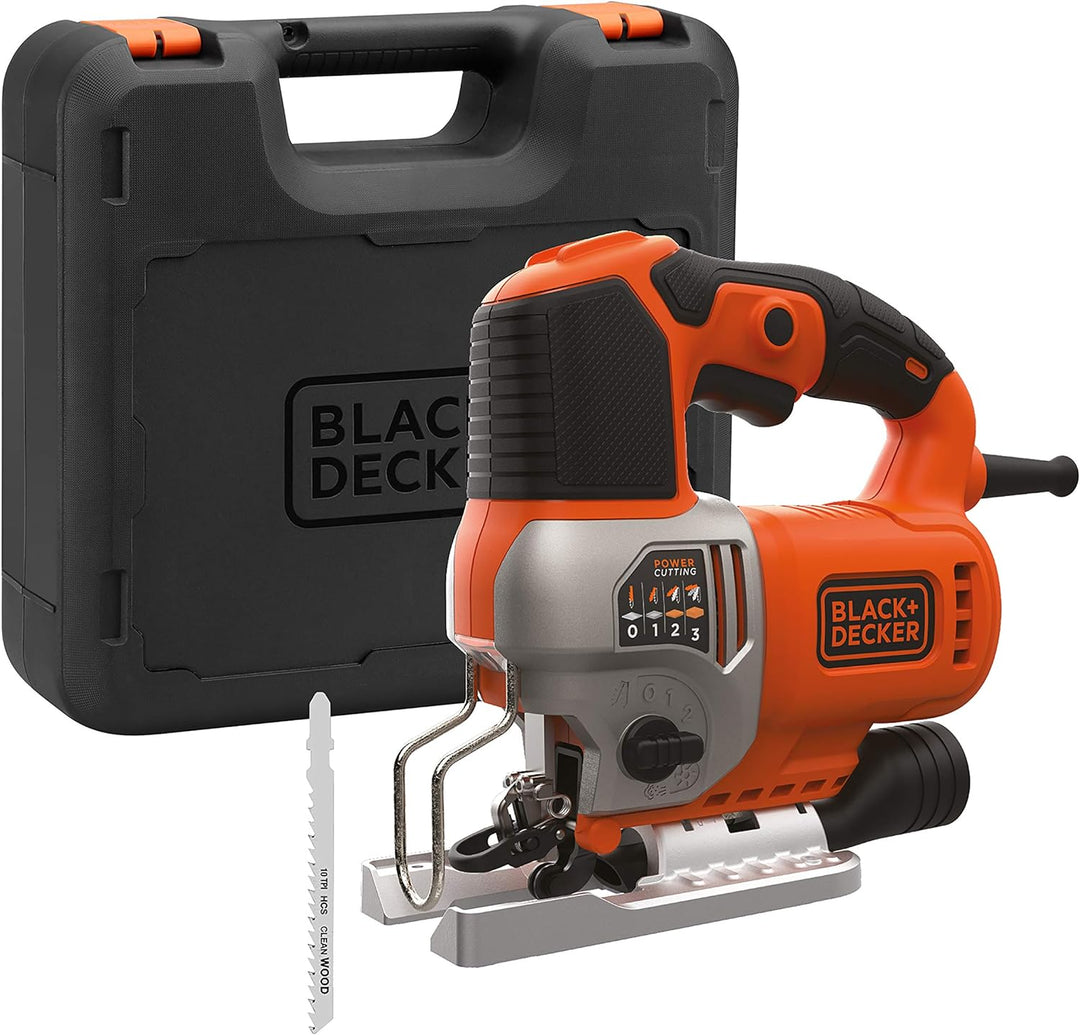 Black+Decker Elektronik-Pendelhub-Stichsäge (650 Watt, 19mm Hublänge, max. 90 mm Schnitttiefe, 3 Pen