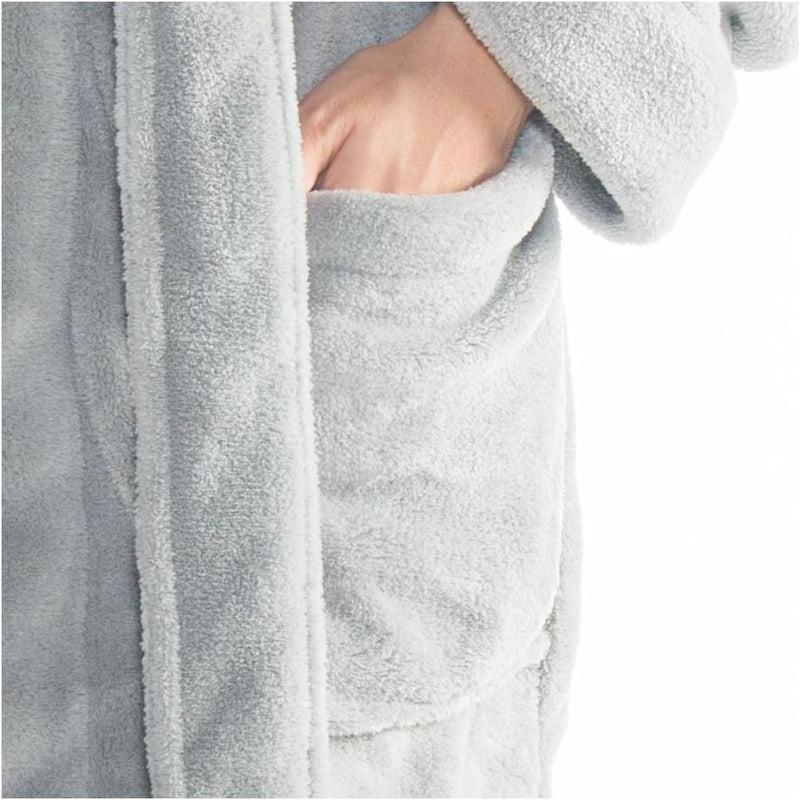 CelinaTex XS-XXXL Bademantel Kapuze zweifarbig kurz aufgesetzte Taschen Damen Mikrofaser Kuschelflee